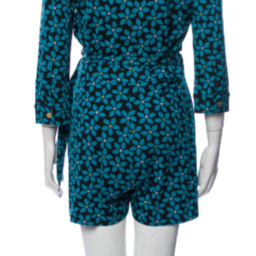 Diane von Furstenberg Floral Print V-Neck Romper Size: XL | US 12 - Picture 2 of 3